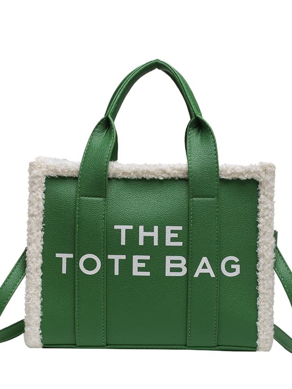 The Tote Bag green PU Sherpa trim crossbody handbag gold hardware